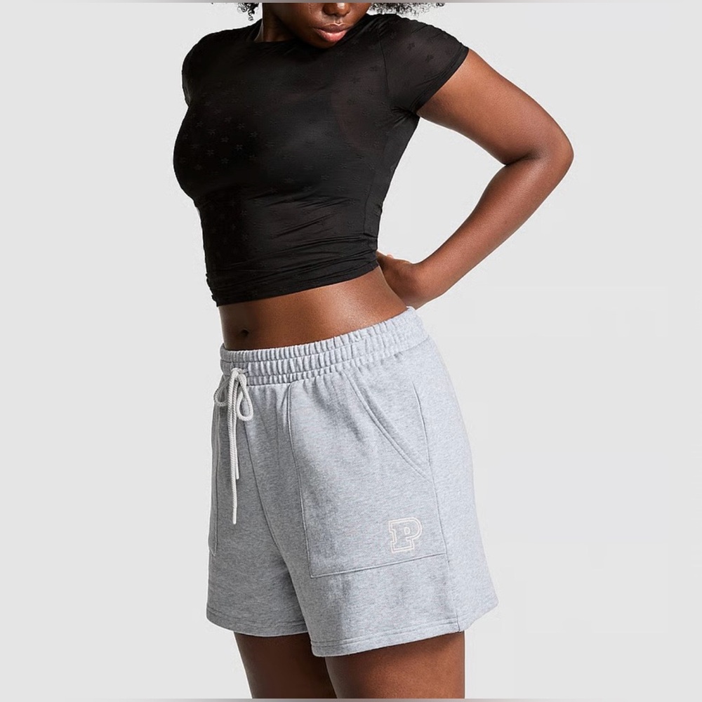 PINK VICTORIA’S SECRET Ivy Fleece Sweat Shorts High Rise Relaxed Fit Grey XL - Picture 3 of 13